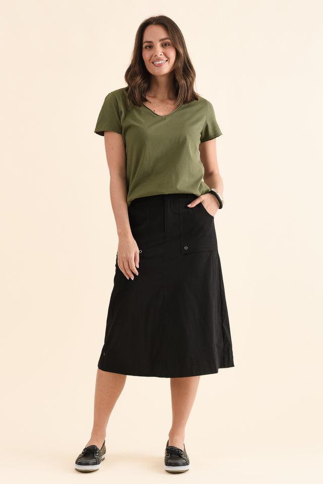 Air-Lite Black Stretch Cargo Skirt,Full Body,Brunette model,alt text|model:MJ image 6
