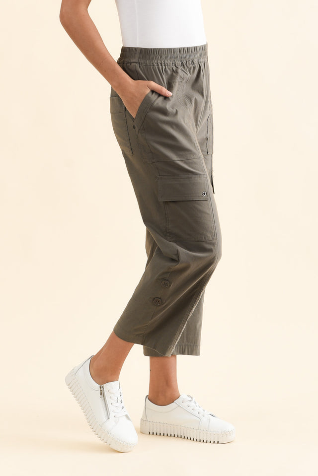 Air-Lite Olive Stretch Cargo Pants,Side,Brunette model,alt text|model:Brontie image 4