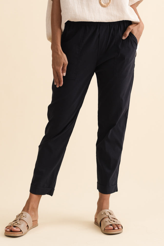 Air-Lite Navy Stretch Cropped Pants,Brunette model,alt text|model:Cara