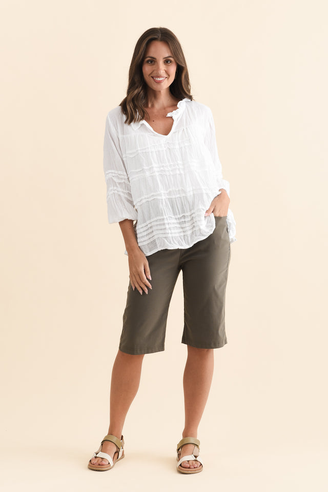 Air-Lite Olive Stretch Pocket Shorts,Brunette model,alt text|model:MJ image 8