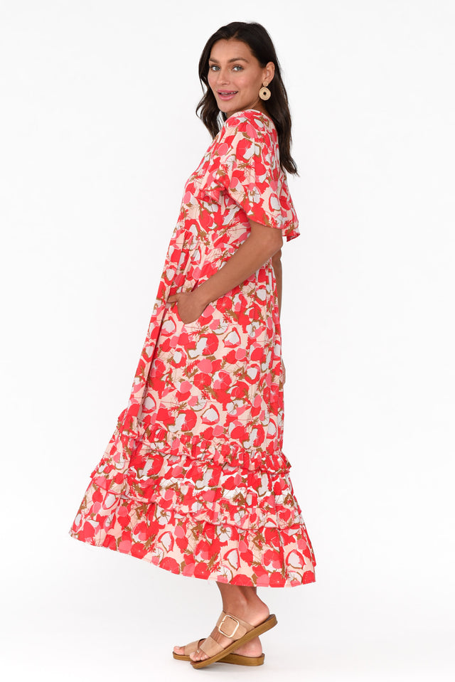 Akira Red Bloom Button Tier Dress image 4