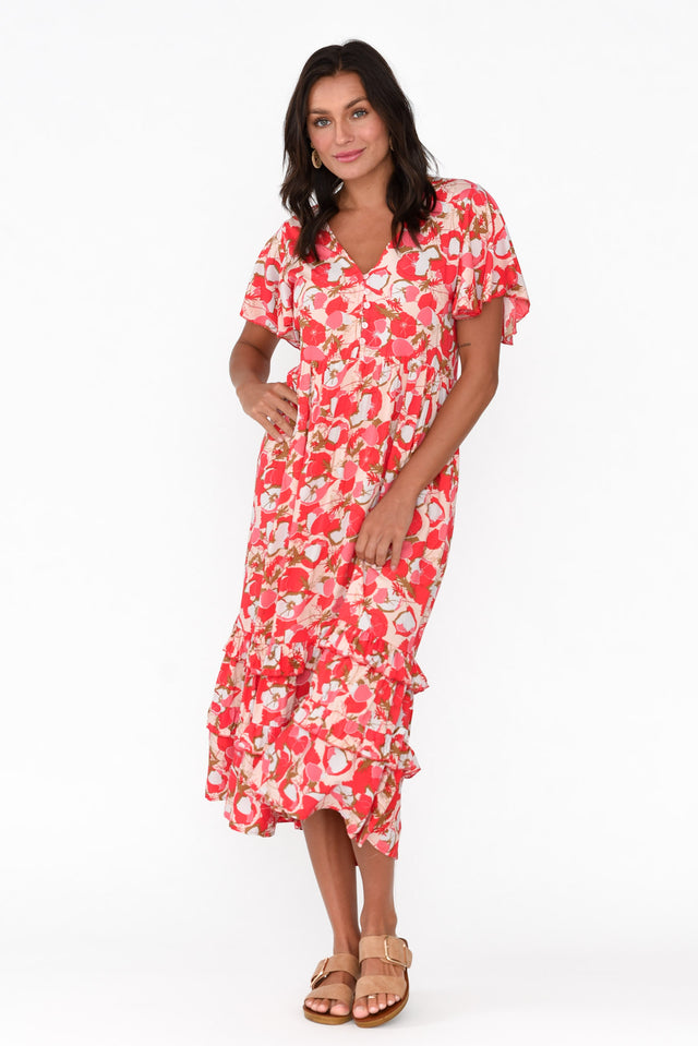 Akira Red Bloom Button Tier Dress image 3