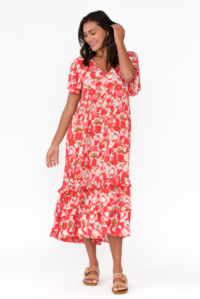 Akira Red Bloom Button Tier Dress image 7