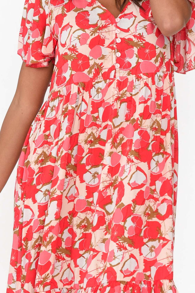 Akira Red Bloom Button Tier Dress image 6