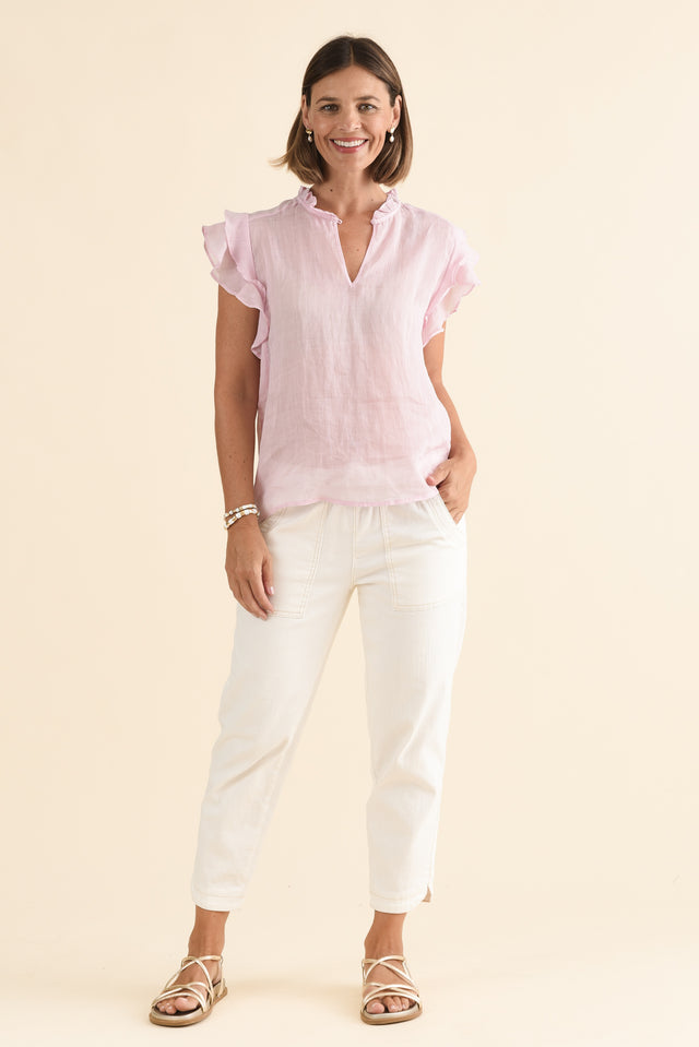 Alannah Pink Cotton Button Top,Front,Brunette model,alt text|model:Laura image 2