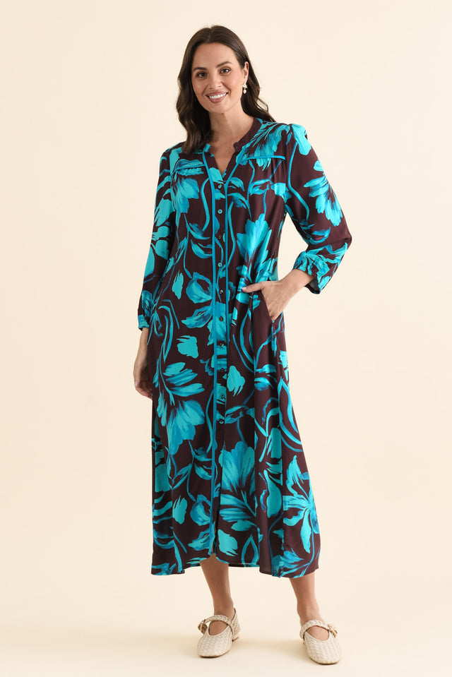 Albury Blue Floral Tie Dress,brunette model,Full Outfit,alt text|model:MJ image 2