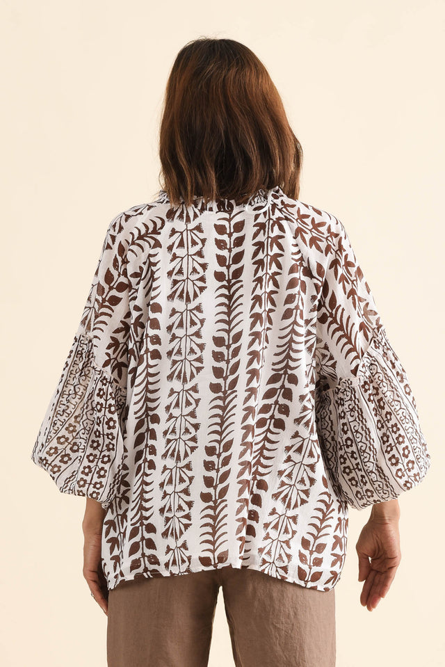 Alegria Chocolate Fern Cotton Top,Back,Brunette model,alt text|model:Cara image 4