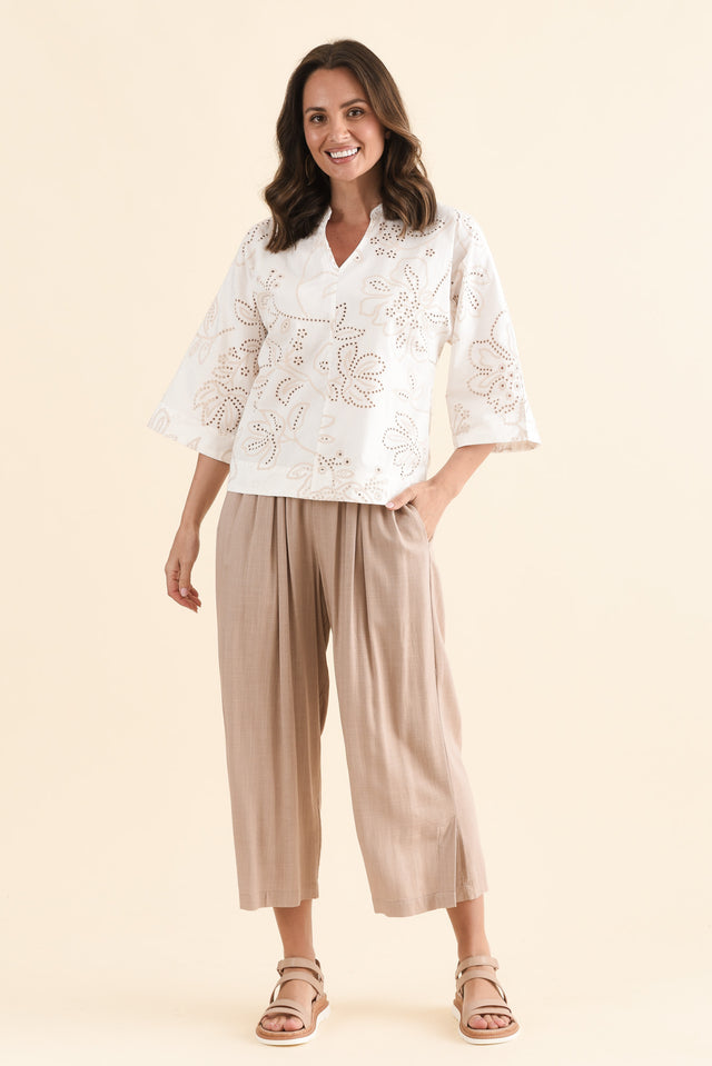 Alena White Blossom Cotton Top,Full Body,Brunette model,alt text|model:MJ image 2