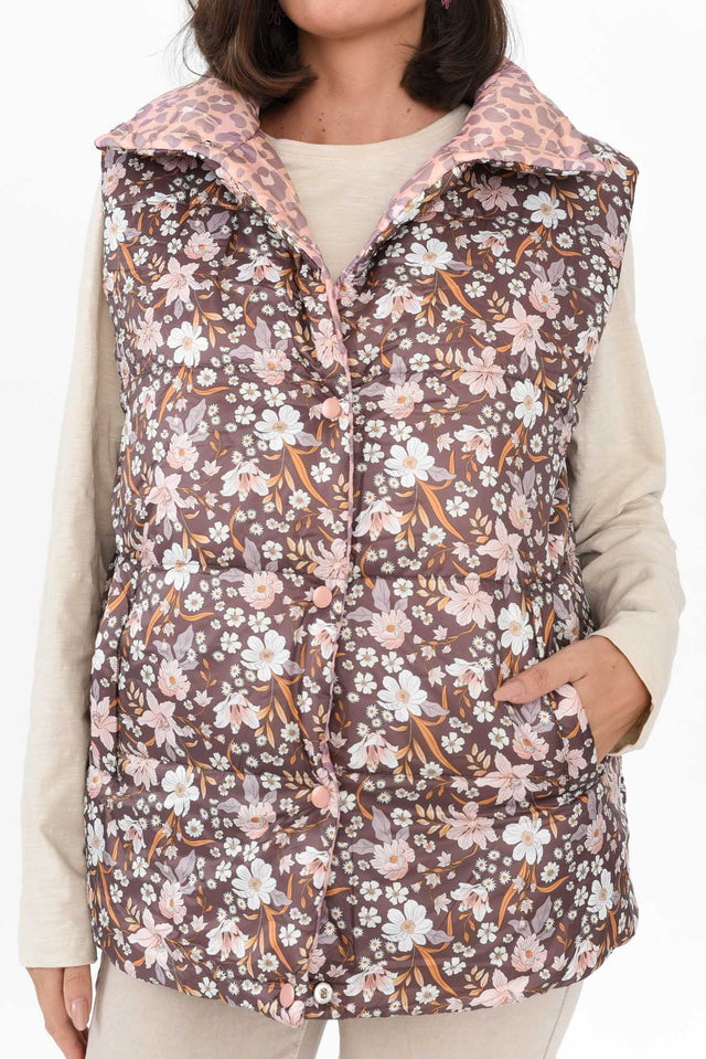 Alessia Floral Cheetah Reversible Puffer Vest image 8