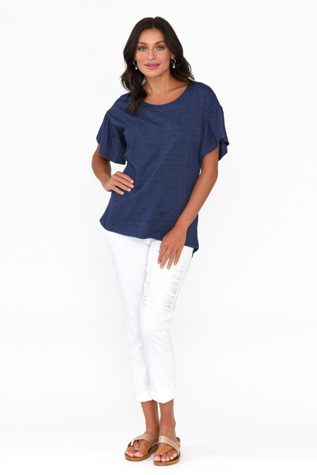 Alessia Navy Cotton Blend Frill Top thumbnail 2