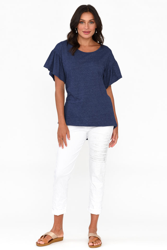 Alessia Navy Cotton Blend Frill Top image 5