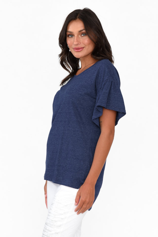 Alessia Navy Cotton Blend Frill Top image 3