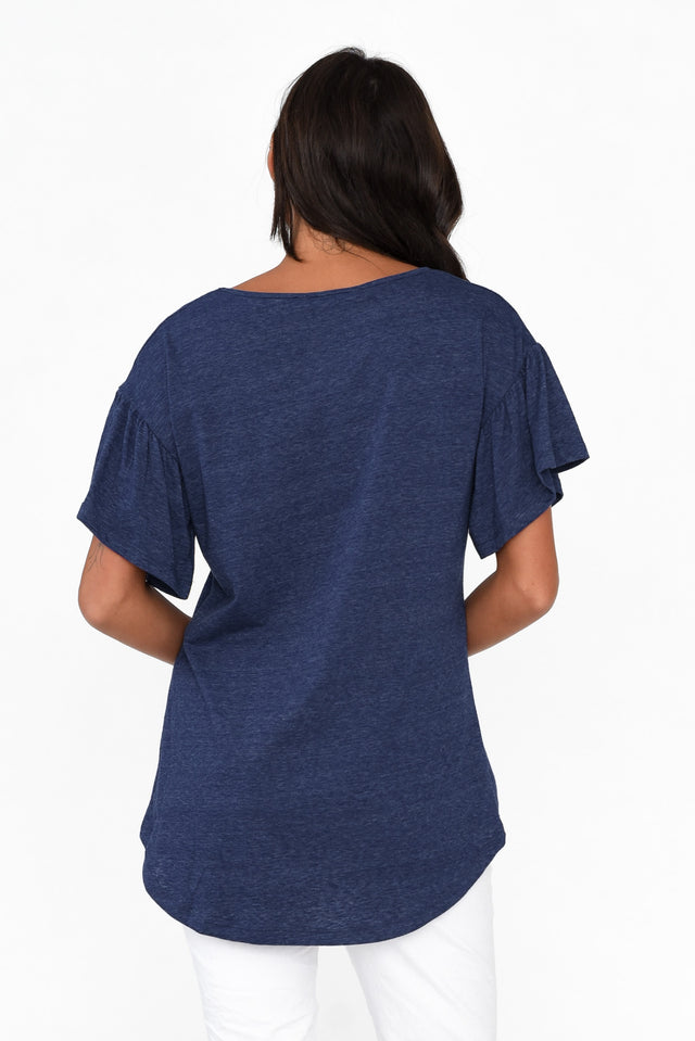 Alessia Navy Cotton Blend Frill Top