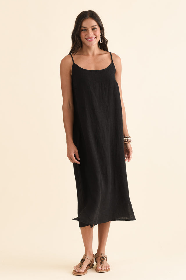 Alexia Black Linen Slip Dress,Full Body,Brunette model,alt text|model:Brontie image 2