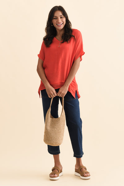Alison Coral Layered Button Top - Blue Bungalow AU