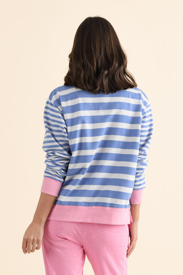 All Sorts Blue Stripe Crewneck Sweatshirt,brunette model,Back of Outfit,alt text|model:MJ image 4
