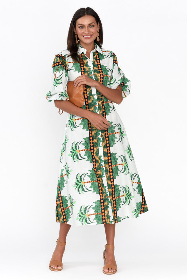 Allira Green Palm Cotton Shirt Dress