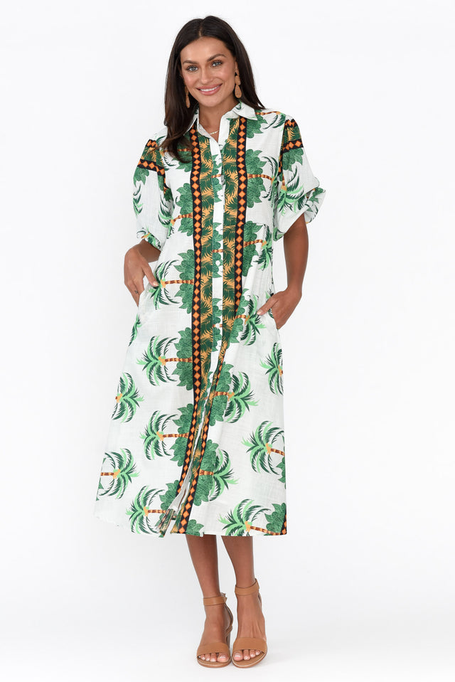 Allira Green Palm Cotton Shirt Dress