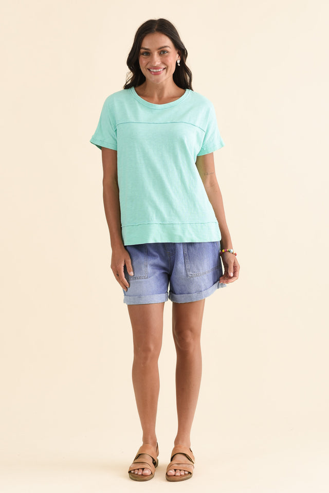 Allison Mint Cotton Tee,Full Body,Brunette model,alt text|model:Brontie image 2