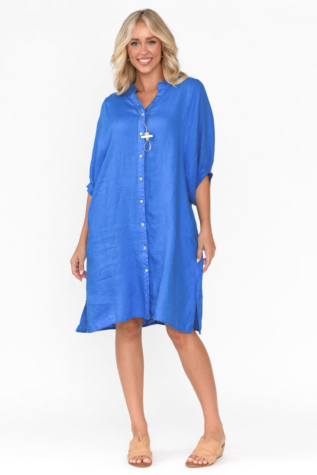 Almaz Cobalt Linen Shirt Dress image 4
