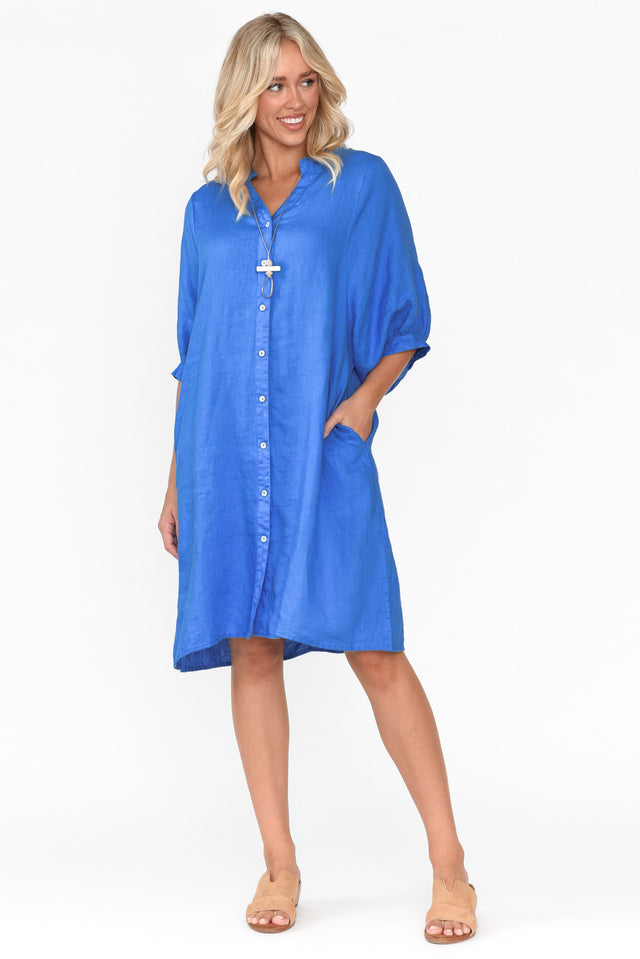 Almaz Cobalt Linen Shirt Dress