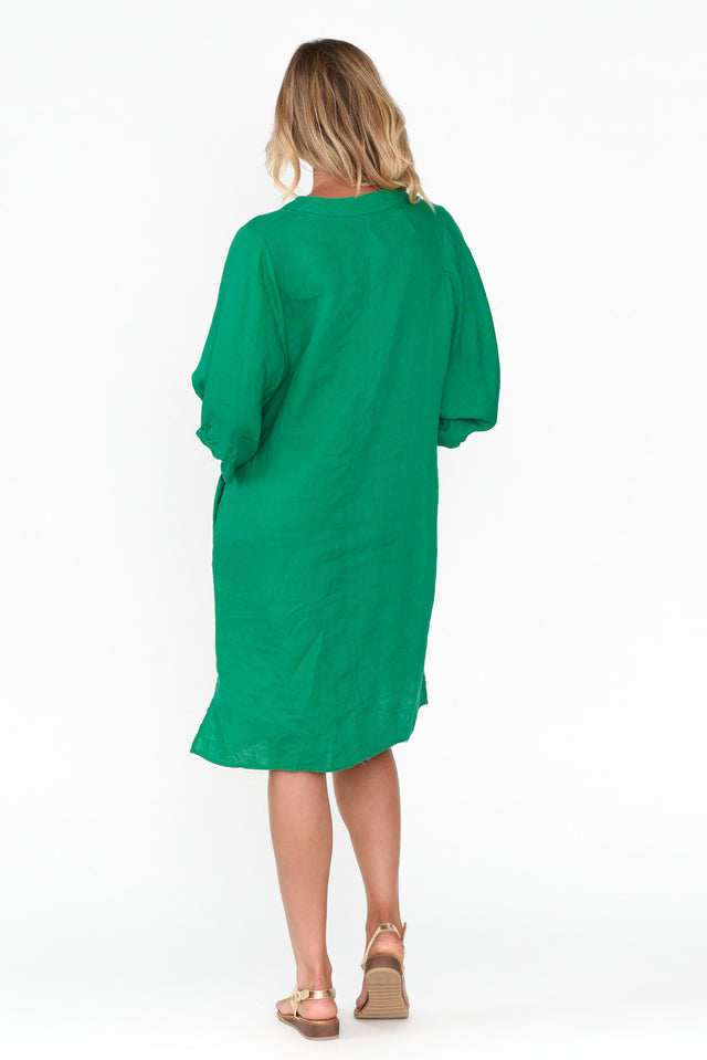 Almaz Emerald Linen Shirt Dress