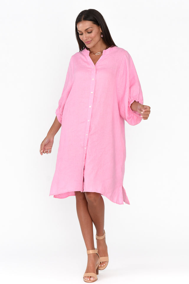 Almaz Pink Linen Shirt Dress