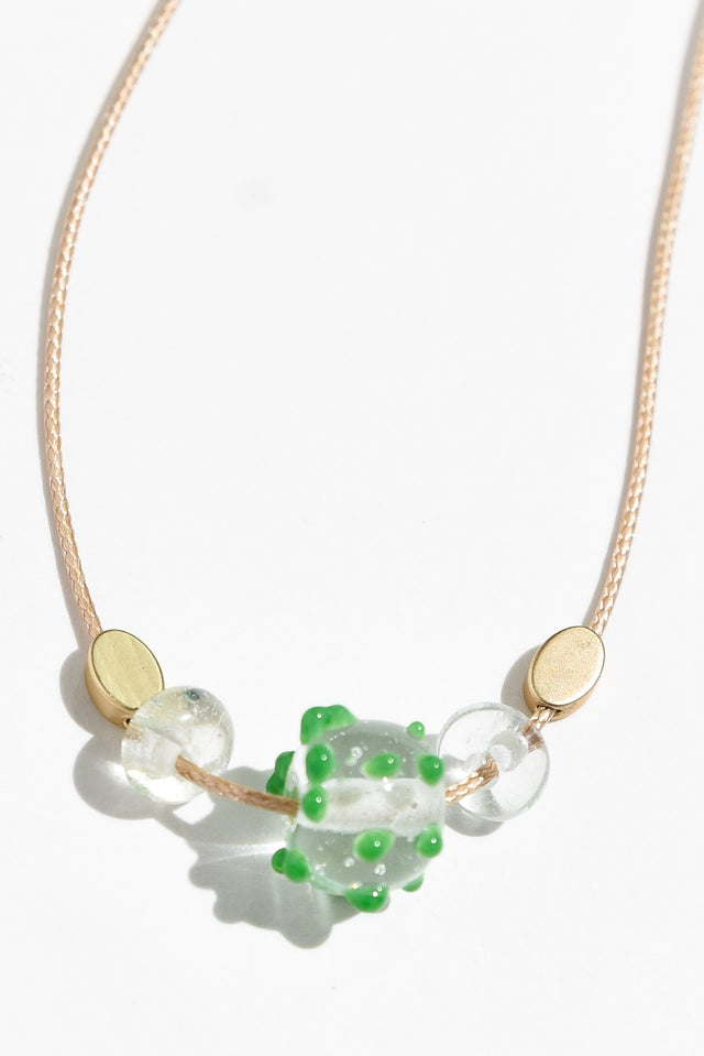 Almia Green Dot Glass Beaded Necklace