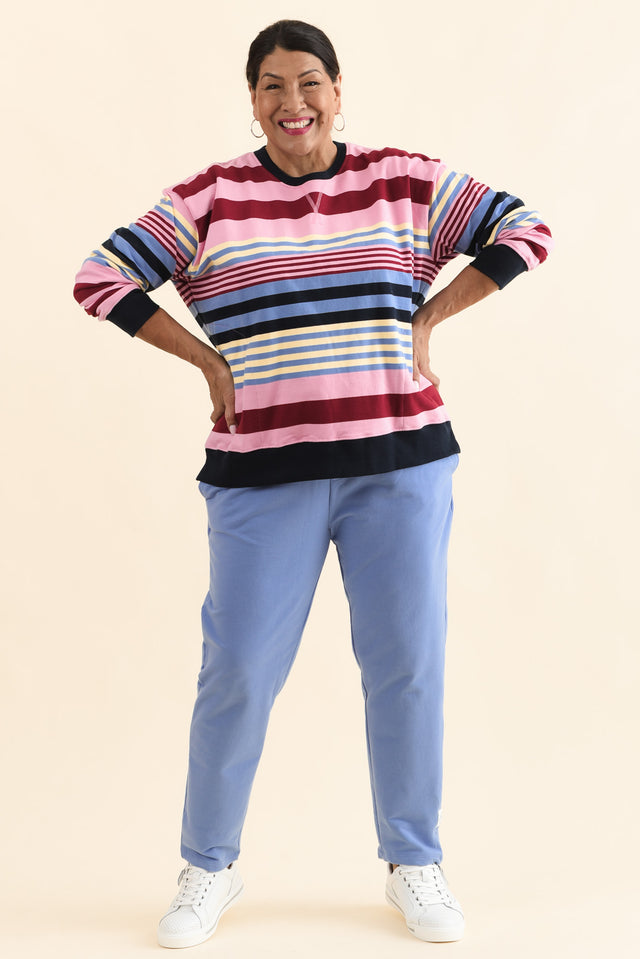 Alva Pink Stripe Cotton Sweatshirt,Full Body,Brunette model,alt text|model:Pilita image 6