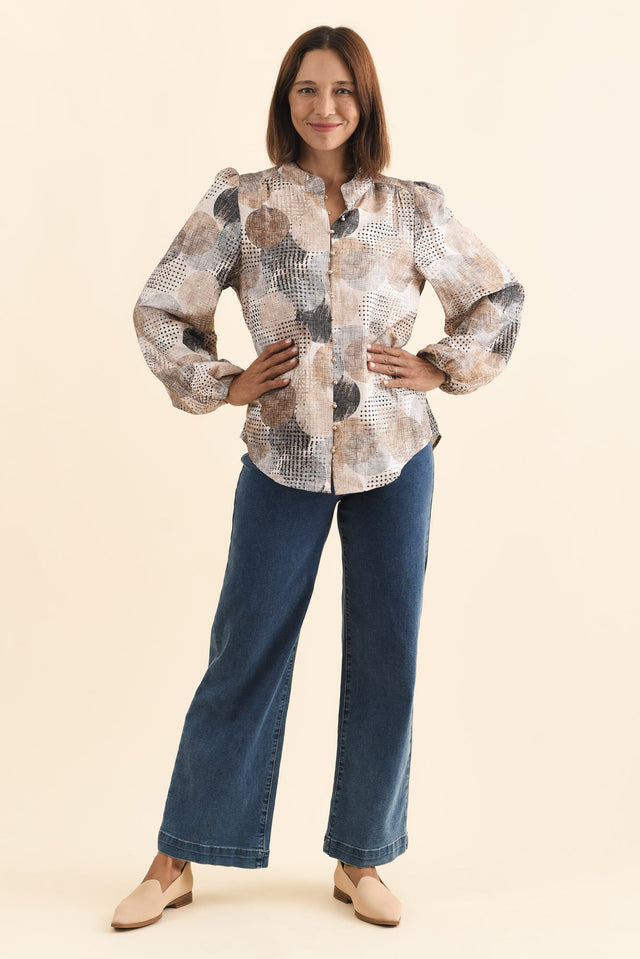 Alvarez Brown Spot Button Blouse,Brunette model,alt text|model:Cara image 7