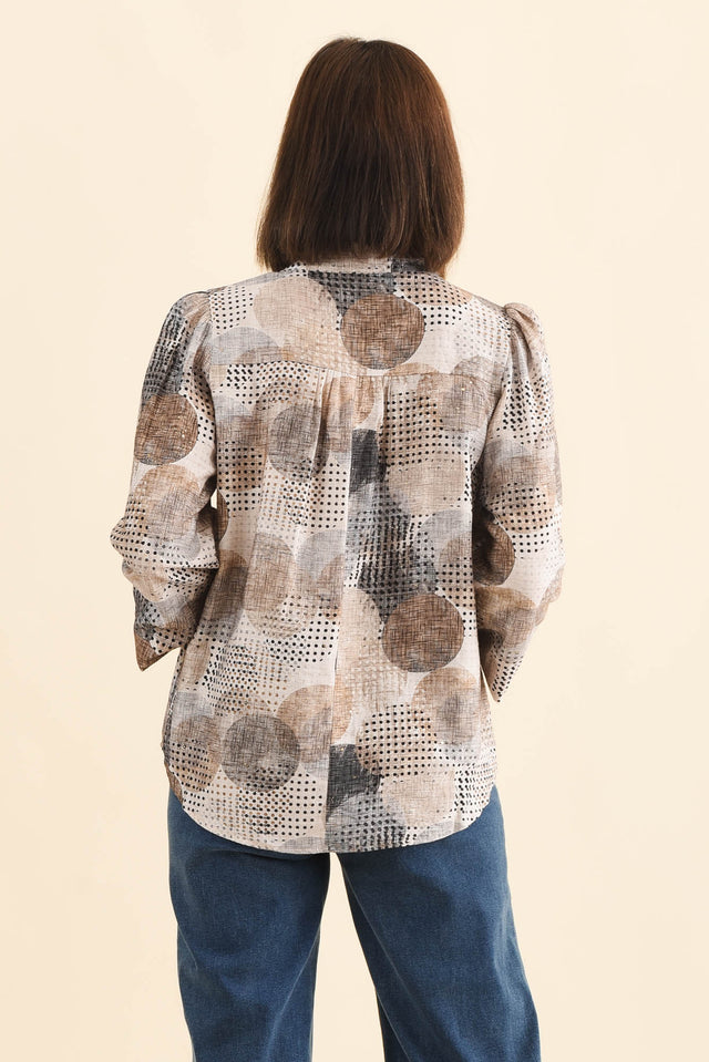 Alvarez Brown Spot Button Blouse,Brunette model,alt text|model:Cara image 5
