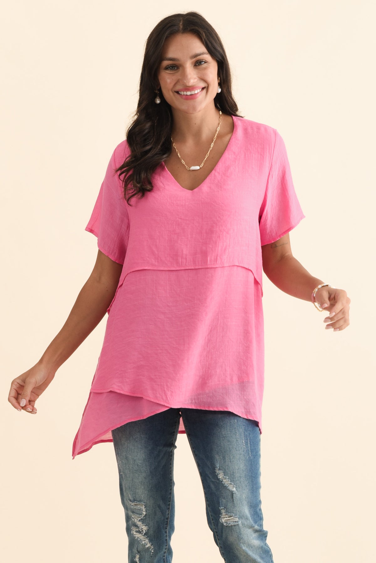 Alvina Candy Pink Layered Tunic Top - Blue Bungalow AU