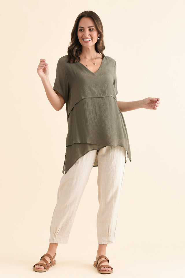 Alvina Khaki Layered Tunic Top,Side,Brunette model,alt text|model:MJ image 5