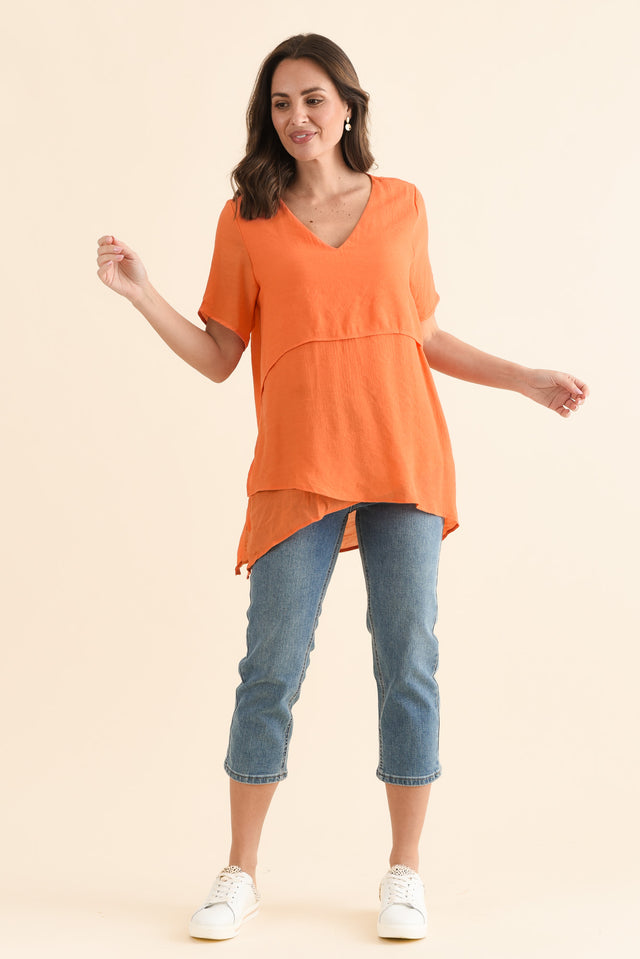 Alvina Orange Layered Tunic Top,Full Body,Brunette model,alt text|model:MJ image 8
