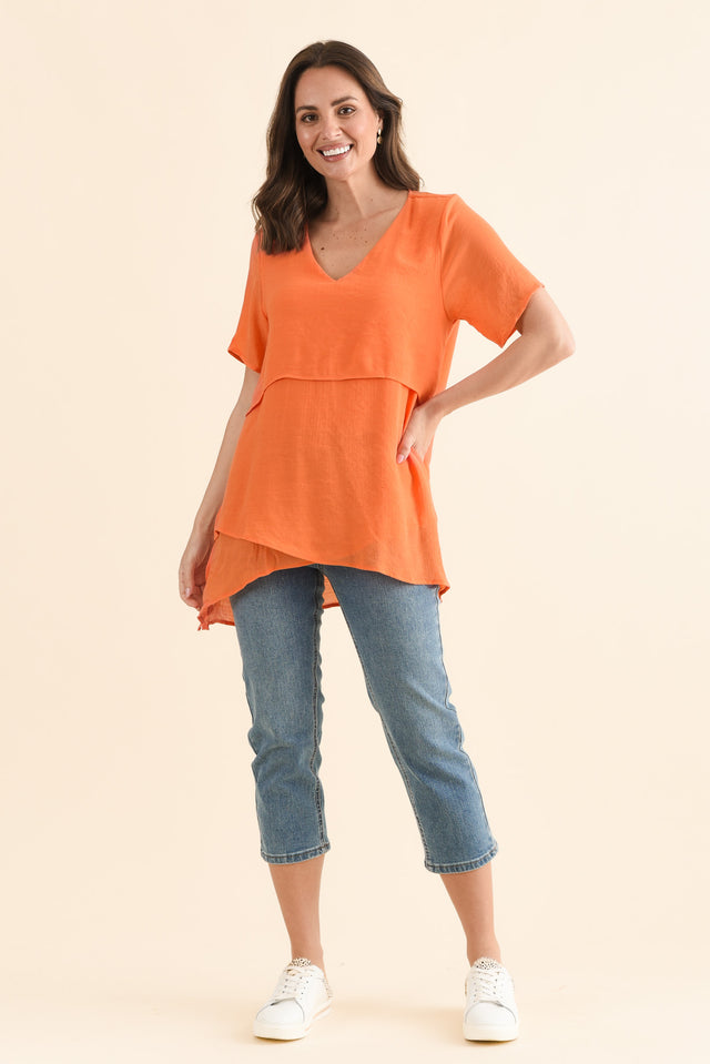 Alvina Orange Layered Tunic Top,Full Body,Brunette model,alt text|model:MJ image 3