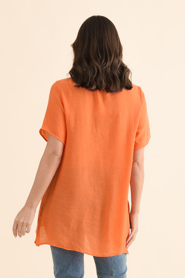 Alvina Orange Layered Tunic Top,Back,Brunette model,alt text|model:MJ image 6
