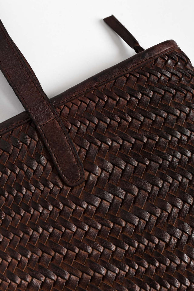 Amalfi Chocolate Leather Woven Tote Bag