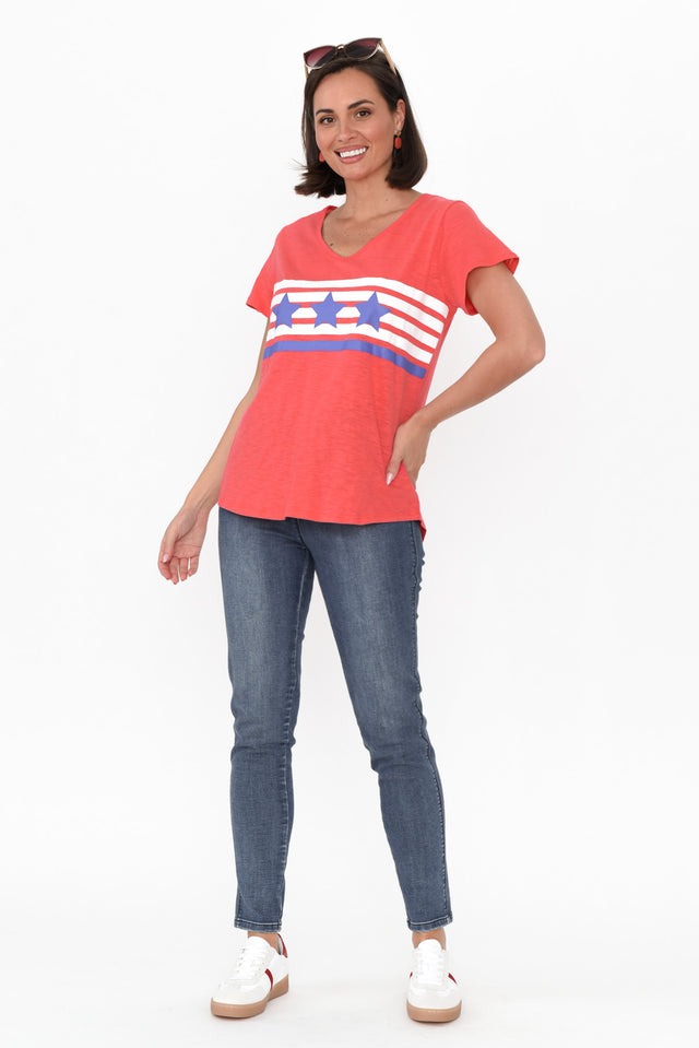 Amber Red Race Stripe Cotton Tee