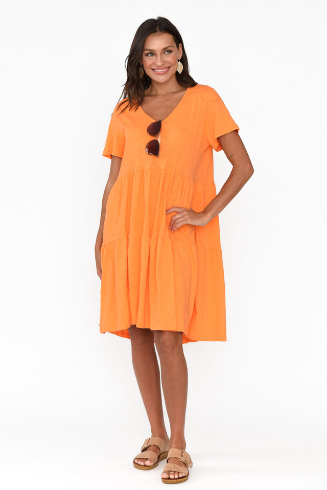Ambrose Orange Cotton Slub Tier Dress image 2