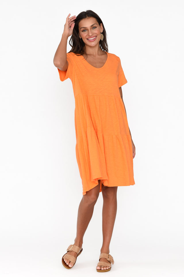 Ambrose Orange Cotton Slub Tier Dress image 8