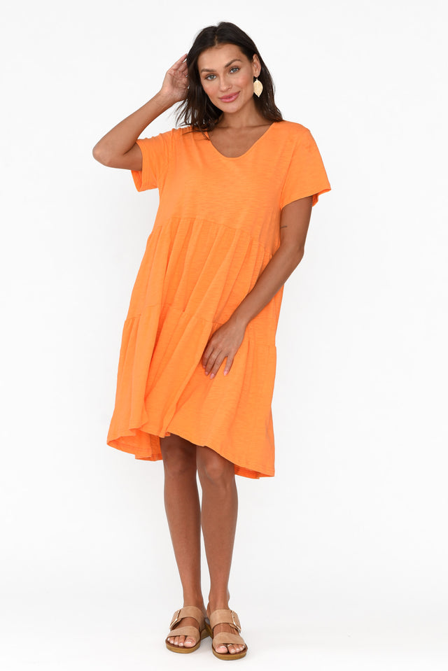 Ambrose Orange Cotton Slub Tier Dress image 5