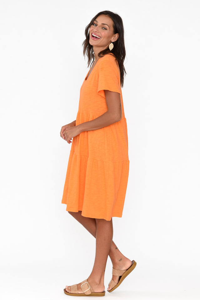 Ambrose Orange Cotton Slub Tier Dress