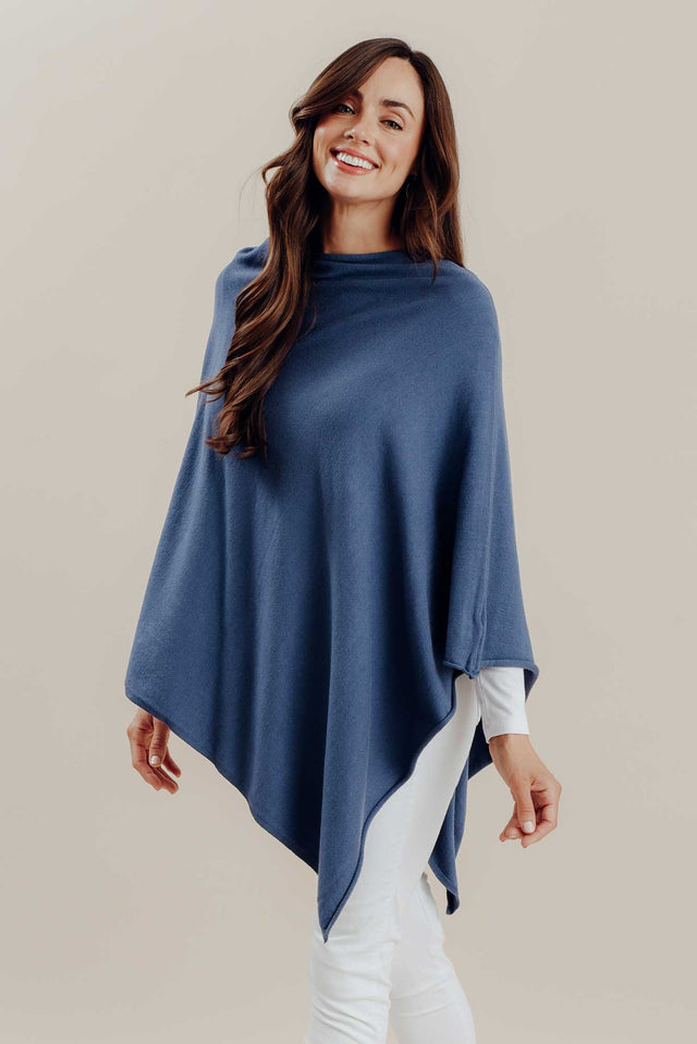 Amy Sea Blue Wool Blend Poncho image 1