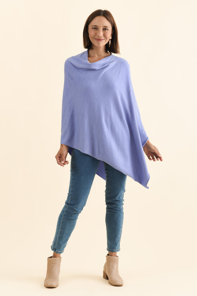 Amy Blue Wool Blend Poncho,Brunette model,alt text|model:Cara image 4