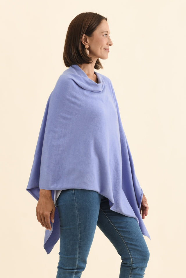 Amy Blue Wool Blend Poncho,Brunette model,alt text|model:Cara image 5