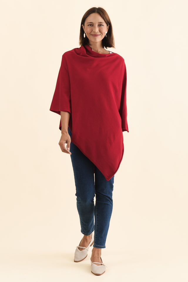 Amy Burgundy Wool Blend Poncho,Brunette model,alt text|model:Cara image 7