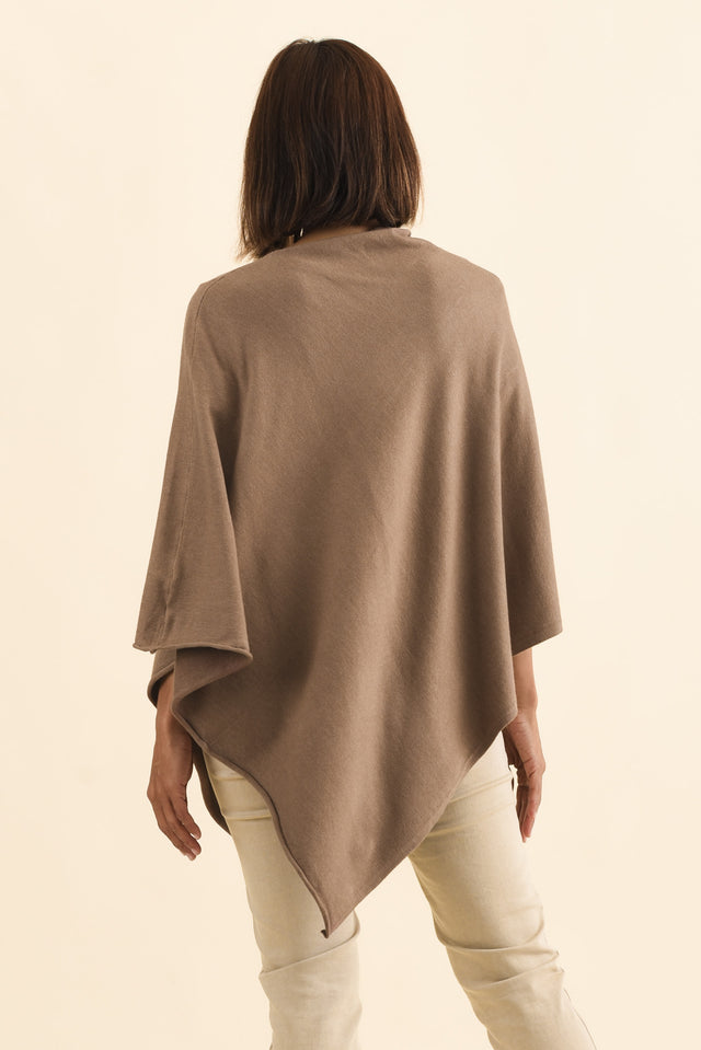 Amy Chocolate Wool Blend Poncho,Brunette model,alt text|model:Cara image 5