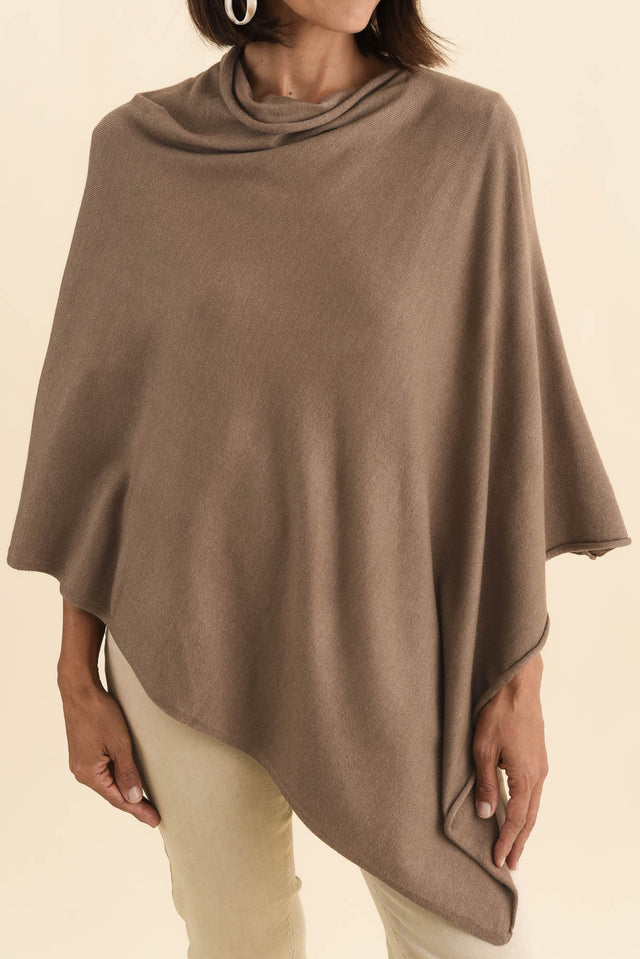 Amy Chocolate Wool Blend Poncho,Brunette model,alt text|model:Cara image 6