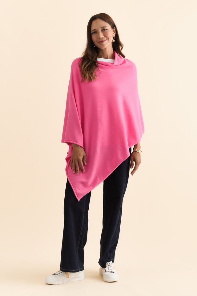 Amy Fuchsia Wool Blend Poncho,Brunette model,alt text|model:Cara image 4