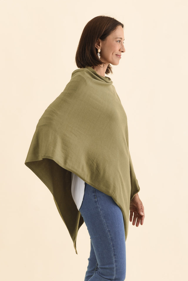 Amy Green Wool Blend Poncho,Brunette model,alt text|model:Cara image 4